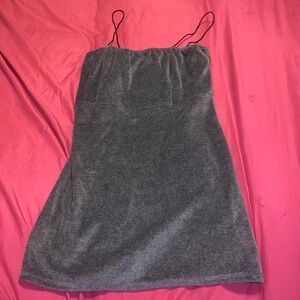 Luna Chix Y2K Grey Velvet BabyDoll Mini Strappy Dress